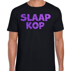 Bellatio Decorations - T-shirt - Zwart - Slaap Kop - Glitter Paars - Voor Heren