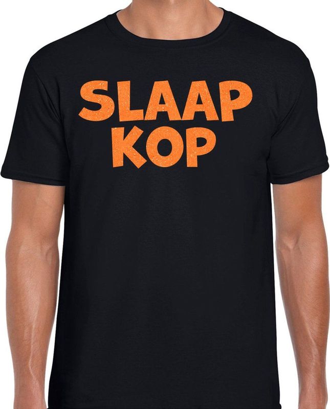Bellatio Decorations - Verkleed T-shirt - Zwart - Slaap Kop - Pyjama Party - Glitter Oranje