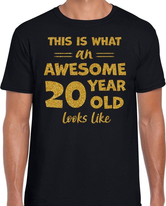 Bellatio Decorations - Cadeau T-shirt - Zwart - Glitter Goud - Heren