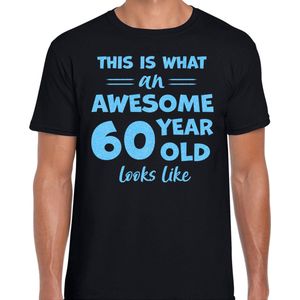 Bellatio Decorations Cadeau T-shirt voor heren - leeftijd - awesome - zwart - glitter blauw