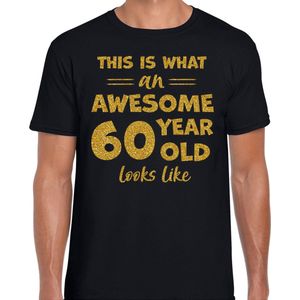Bellatio Decorations - T-shirt - Zwart - Leeftijd 60 Jaar - Glitter Goud
