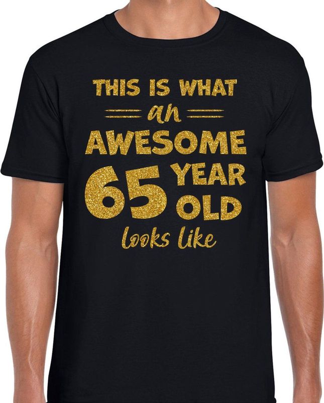 Bellatio Decorations - T-shirt - Zwart - Katoen - Gouden Opdruk Verjaardag