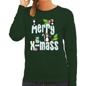 Foute Kersttrui dames - Merry X-Mass - groen - kerst pinguin