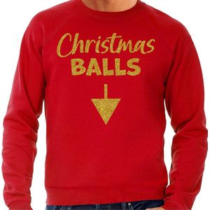 Bellatio Decorations - Foute Kersttrui - Rood - Christmas Balls - Glitter Goud