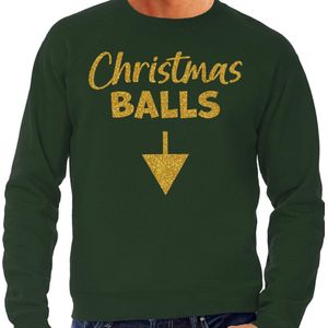Bellatio Decorations Foute Kersttrui voor heren - Christmas balls - groen - glitter goud - Kerstfeest M