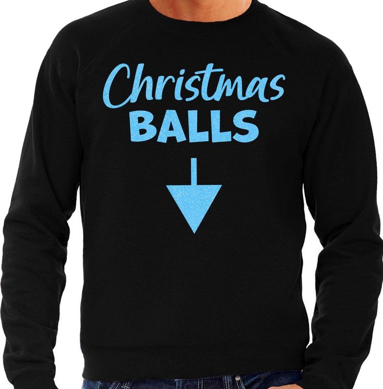 Bellatio - Foute Kersttrui - Zwart - Glitter Blauw