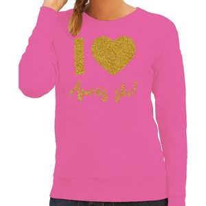 Bellatio Decorations Apres ski sweater dames - I love Apres ski - roze - glitter goud - wintersport