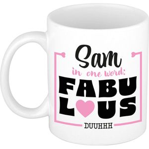 Naam mok Sam - wit - Fabulous - keramiek - 300 ml - cadeau collega beker