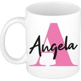 Bellatio Decorations Naam mok Angela - roze - 300 ml - cadeau beker