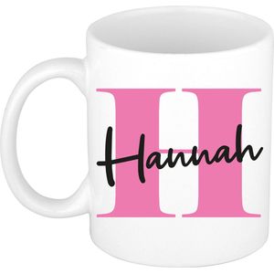 Bellatio Decorations Naam mok Hannah - roze - wit - keramiek - 300 ml - cadeau beker
