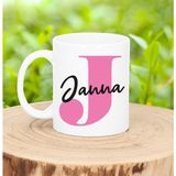 Bellatio Decorations Naam mok Janna - roze - 300 ml - cadeau beker