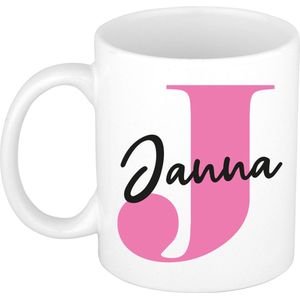Bellatio Decorations Naam mok Janna - roze - 300 ml - cadeau beker
