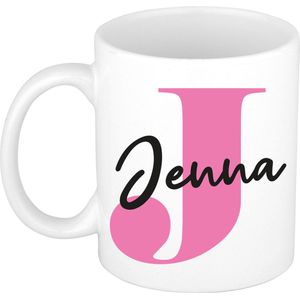 Bellatio Decorations Naam mok Jenna - roze - wit - keramiek - 300 ml - cadeau beker