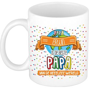 Naam mok papa Erwin - wit - de beste - keramiek - 300 ml - Vaderdag/verjaardag