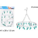 CM Wasgoed droogcarrousel/droogmolen - 20 clips/knijpers - wit/groen - kunststof - 29 x 42 cm