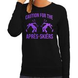 Apres ski sweater dames - caution Apres Ski - zwart - glitter paars