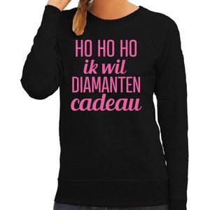 Bellatio Decorations - Foute Kersttrui - Zwart - HoHoHo Diamanten Cadeau - Glitter Roze
