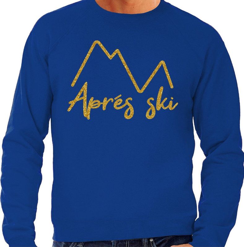 Bellatio Decorations - Apres Ski Sweater - Blauw - Glitter Goud - Wintersport