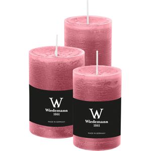 Wiedemann Cilinderkaarsen/stompkaarsen - set van 3 - rustieke kaars - oudroze - 6x9/6x12/7x10 cm