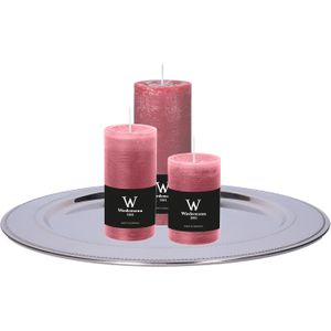 Wiedemann - Cilinderkaarsen Set van 3 - Oudroze - Rustieke Kaarsen