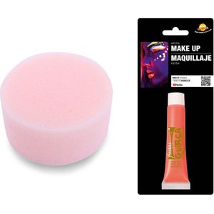 Fiestas Carnaval schmink setje - neon rood met sponsje - Glow in the Dark - 10 ml - grimeren - kind/volwassenen