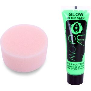 Carnaval schmink fluor groen met sponsje - Glow in the Dark - 10ml - kind/volwassenen