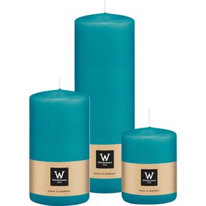 Wiedemann Cilinderkaarsen/stompkaarsen - set van 3  - turquoise - 6x8/7x13/7x20 cm