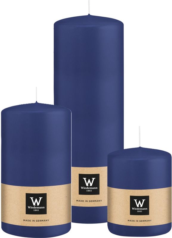 Wiedemann Cilinderkaarsen/stompkaarsen - set van 3  - donkerblauw - 6x8/7x13/7x20 cm