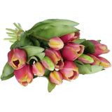 Tulpen Boeket - Geel/Paarse Kunststof - 7 Stuks - Real Touch