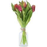 Tulpen Boeket - Geel/Paarse Kunststof - 7 Stuks - Real Touch