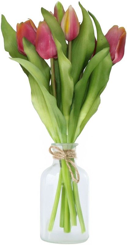 Tulpen Boeket - Geel/Paarse Kunststof - 7 Stuks - Real Touch