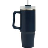 Bellatio Design Warmhoudbeker/thermosbeker DELUXE - grote koffiebeker - tumbler - RVS - donkerblauw - 900 ml - Reisbeker
