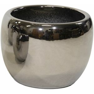Mega Collections Bloempot Emperor Belly - rond - zilver - D28 x H24 cm - glans