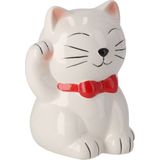 Gerimport Spaarpot Kat/poes - dieren thema - 13 x 14 x 17 cm - wit - porselein - kinderen