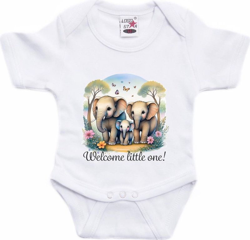 Bellatio Decorations - Baby Rompertje - Wit - Welkom Kleintje - Olifantje