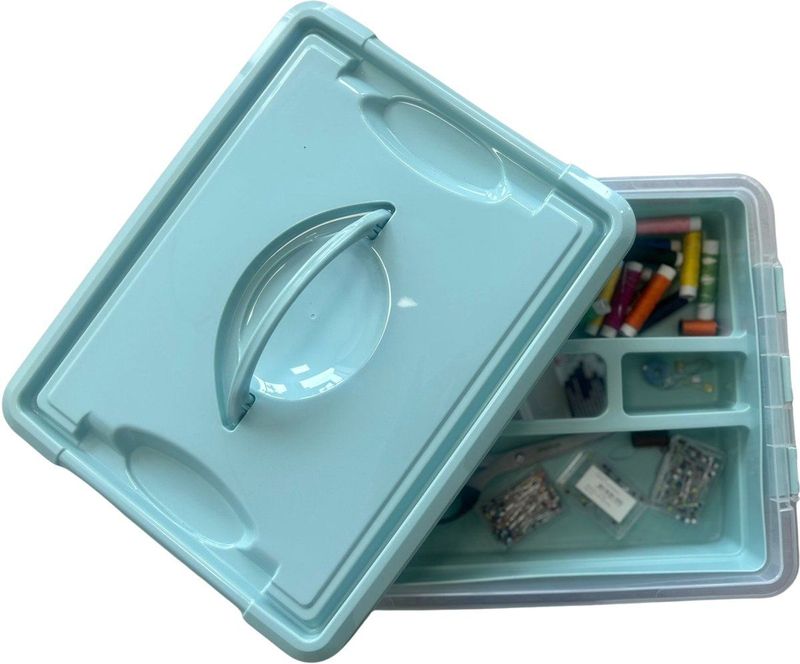 Plasticforte - Naaidoos - Groen - 12L - 34 x 27 x 18 cm - Met Vakverdeling Tray