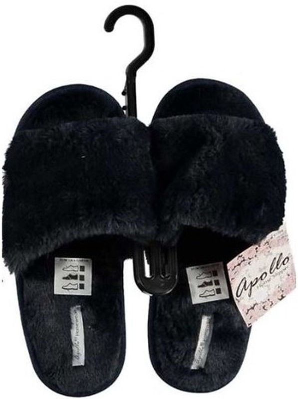 Apollo - Huisslippers - Donkerblauw - Dames - Met Nep Bont - Anti-slip Zool