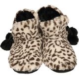 Dames hoge pantoffels/sloffen luipaard print beige