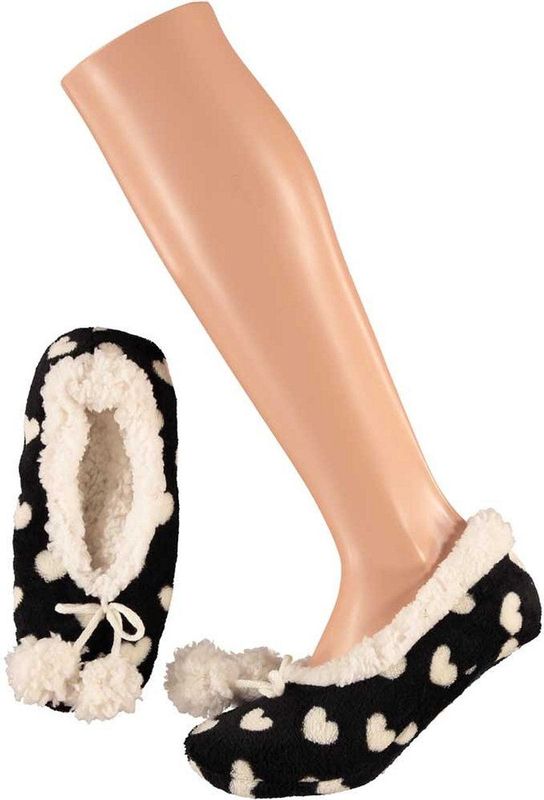 Apollo - Ballerina Sloffen - Zwart - Hartjes - Kinderen