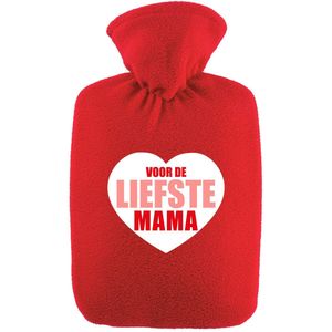 Bellatio Design - Warmwaterkruik - Rood - 1,8 Liter - Fleece Hoes - Voor de Liefste Mama Tekst