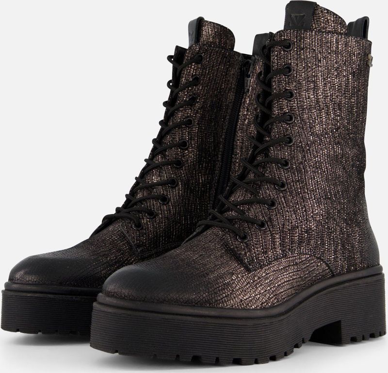 Lazamani Metallic Veterboots grijs Leer