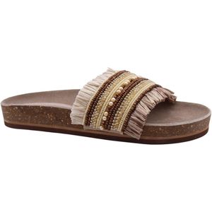 Lazamani - Raffia Slippers - Bruin - Raffia - Leren Voering