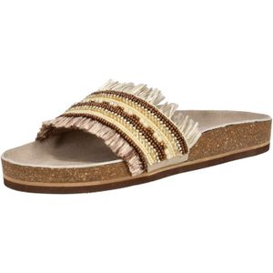 Lazamani - Raffia Slippers - Bruin - Platte Zool - Open Design