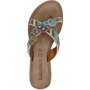 Lazamani - Bruine Slippers met Bloemen en Glitter voor Dames