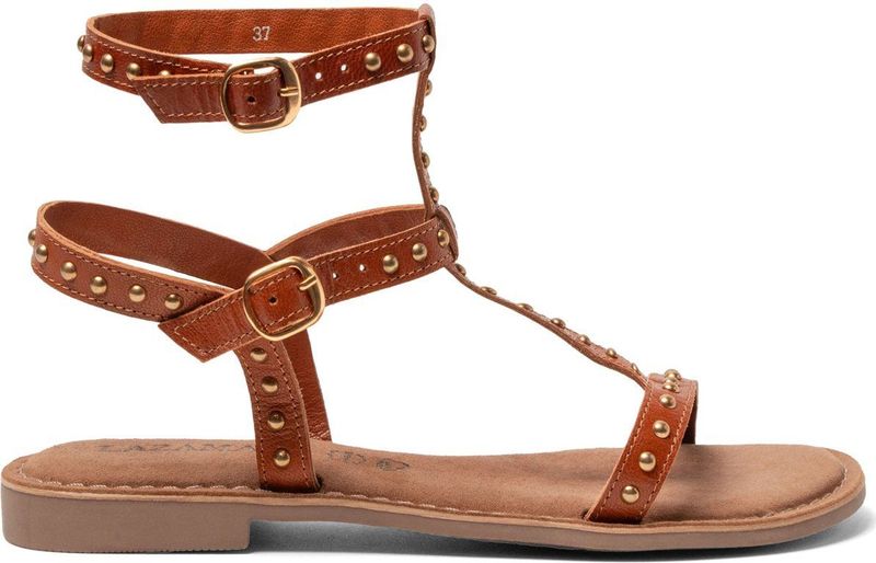 Lazamani - Leren Sandalen - Cognac - Met Studs