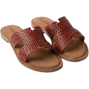 Lazamani - Flor - Slippers - Gevlochten Leer - Suède Voetbed - Rubber Zool