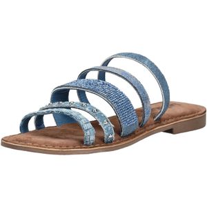 Lazamani - - Slippers - Denimblauw - Leren en Textiele Buitenkant