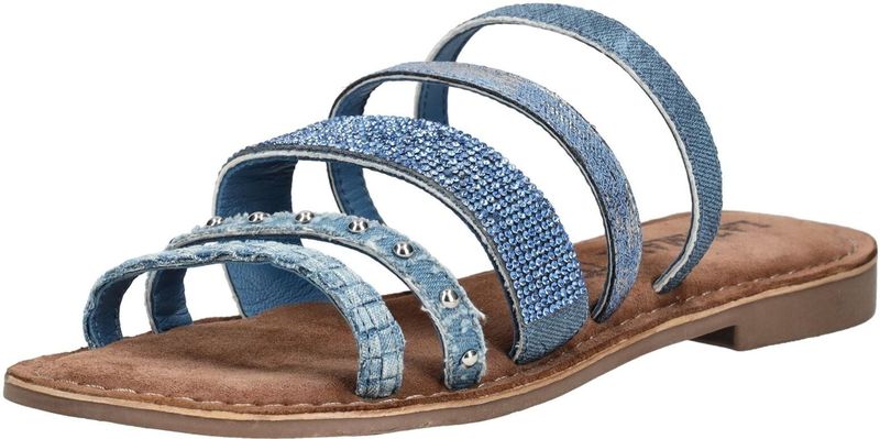 Lazamani - - Slippers - Denimblauw - Leren en Textiele Buitenkant