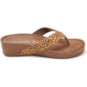 Lazamani - Laura Dames Slippers - Leopard - Suède - Sleehak