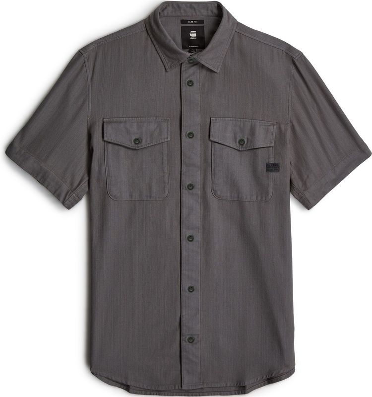 G-Star RAW - Slim - Hemd - Grijs - Katoen - Diagonale Naden - Borstzakken